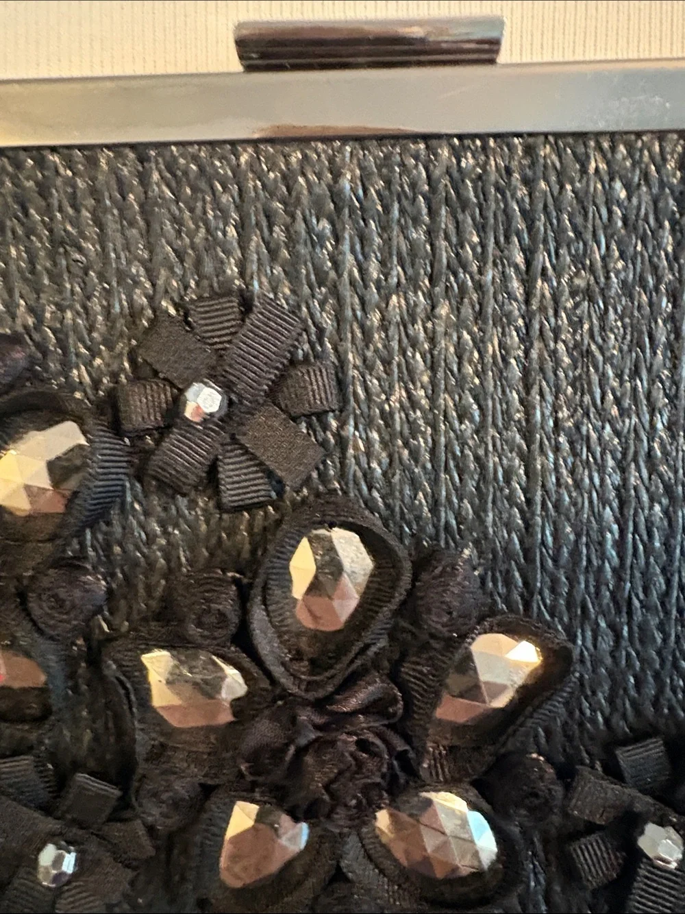 White House Black Market Black Embellished Evening Clutch with Silver Chain
